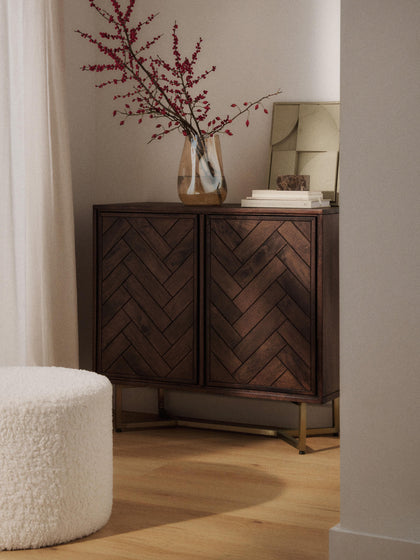 Westwing Collection Sideboard Luca aus Mangoholz mit Fischgrät-Muster Saisonschlussverkauf