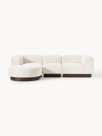 Westwing Collection Modulares Sofa Natalie (3-Sitzer) aus Teddy-Bouclé mit Hocker (links/rechts)