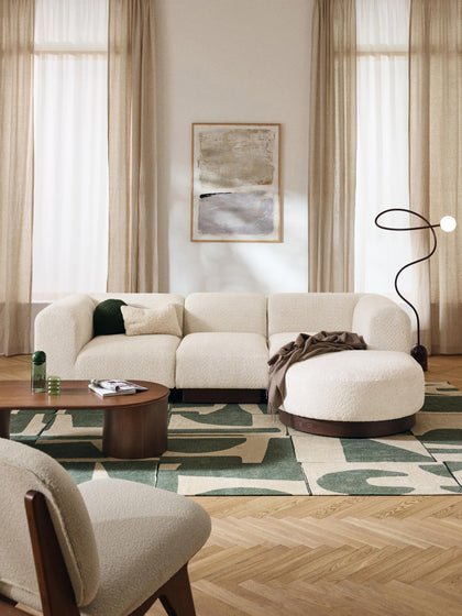Westwing Collection Modulares Sofa Natalie (3-Sitzer) aus Teddy-Bouclé mit Hocker (links/rechts) Bis zu 55% Rabatt