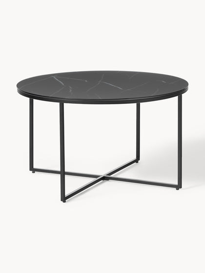 Westwing Collection Runder Couchtisch Antigua mit Glasplatte in Marmor-Optik