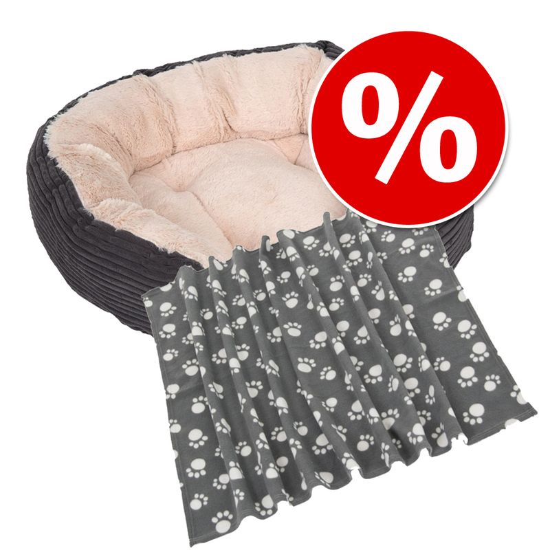 zooplus Sparpaket: Kuschelbett Cozy Cord + Fleecedecke Pawty kaufen