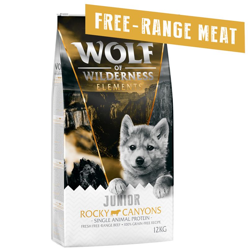 zooplus Wolf of Wilderness JUNIOR Sensitiv Rocky Canyons Freiland-Rind - getreidefrei kaufen Angebote