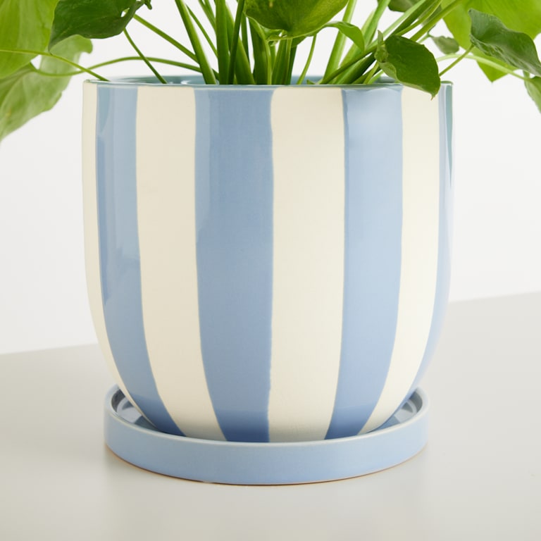 blume2000 Keramik Übertopf Blau Gestreift - 14 5 cm Günstiger Verkauf