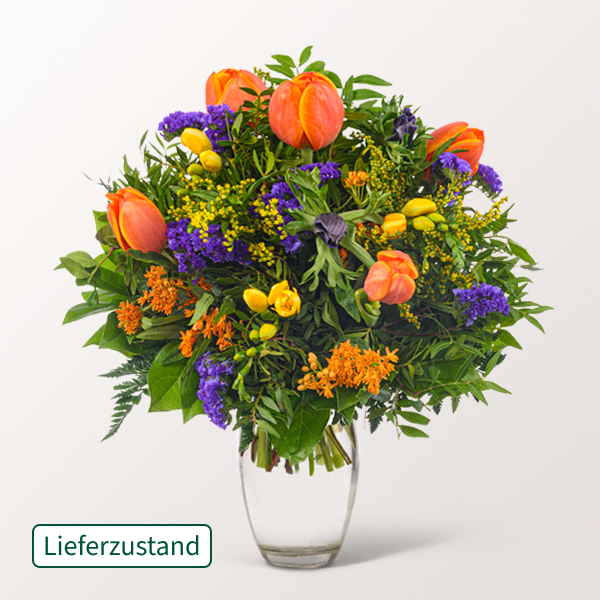 floraprima Blumenstrauß Frühlingsbote mit Vase & Ferrero Giotto 3er Fabrikladen