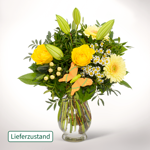 floraprima Blumenstrauß Sonnengelb mit Vase Valentinstagsangebot