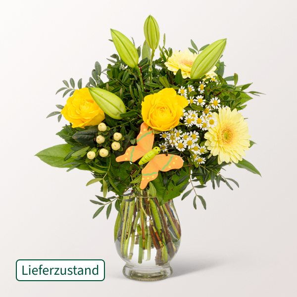 floraprima Danke-Set mit Blumenstrauß Merci Schokolade Grußkarte sowie mit Vase Im Verkauf