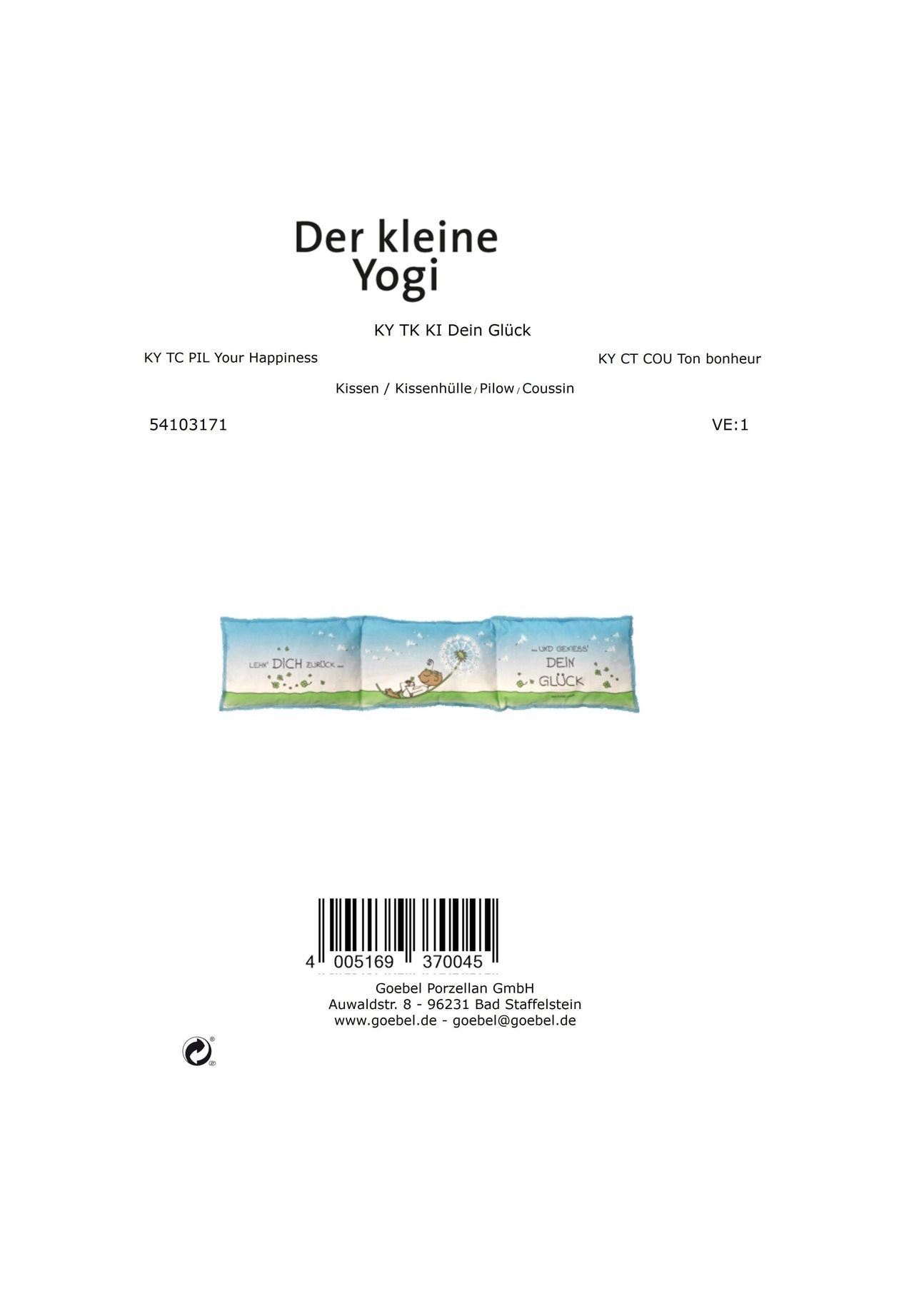 Goebel Bio Wärmekissen Der kleine Yogi Dein Glück KY Bio-Kissen Online Shopping